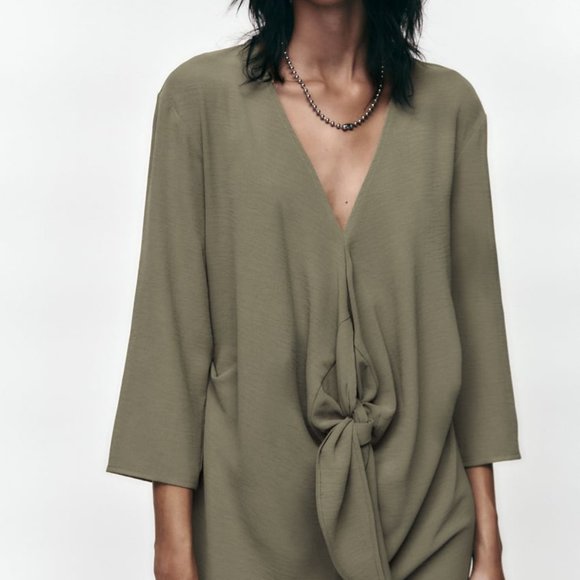 NWT Zara khaki front nkot midi casual dress/Zara loose fitted dress - Picture 4 of 8